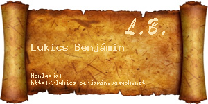 Lukics Benjámin névjegykártya